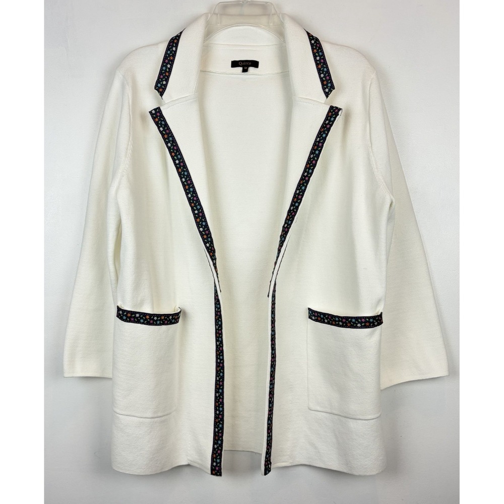 Quince Blazer Womens Medium White Organic Cotton Sweater Knit Open Front Pockets